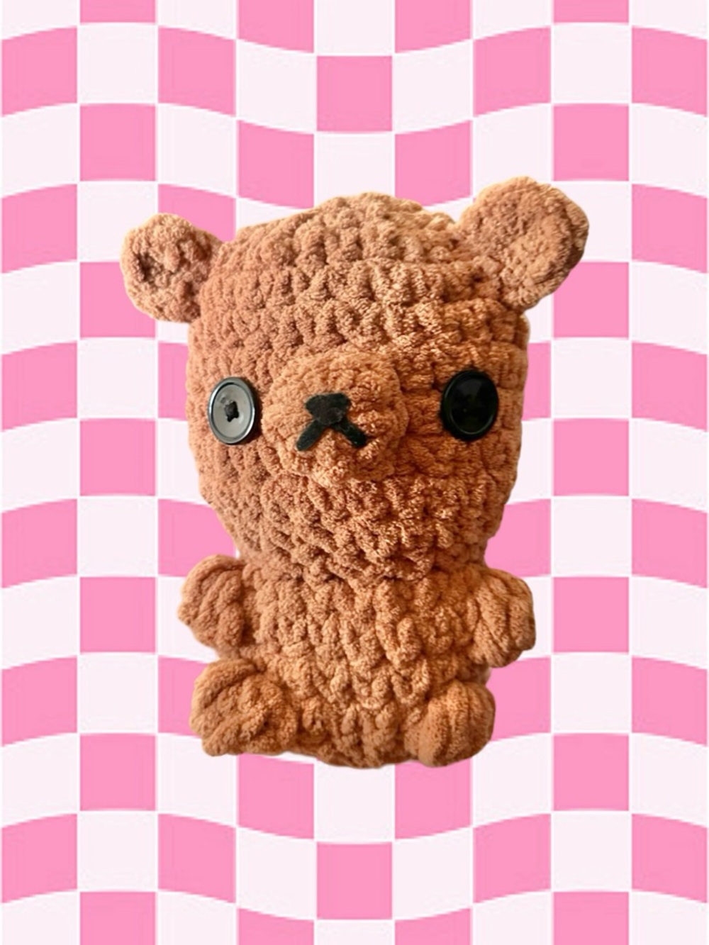 Plush Hand-Crocheted Brown Bear with Button Eyes